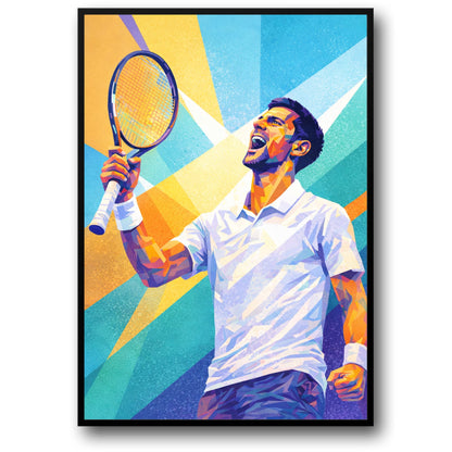 Tennis Player | Geometric Patterns Victory Celebration | Pop Art Sports Poster | Ideal Home Office Decor Print