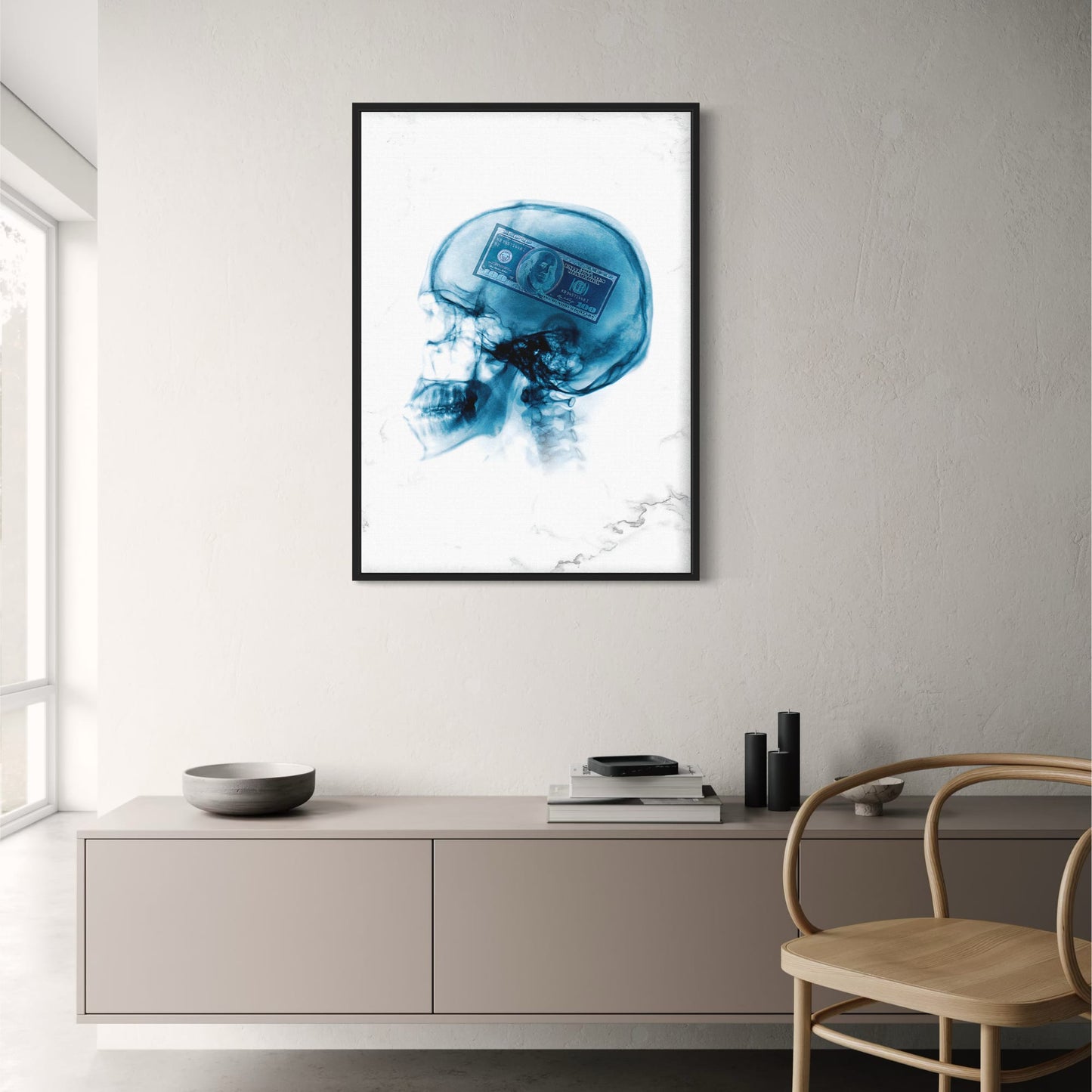 X-Ray Art | Human Skull & Dollar | Modern Money Mindset