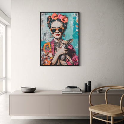 Frida Kahlo Style | Chihuahua Portrait | Colorful Artwork