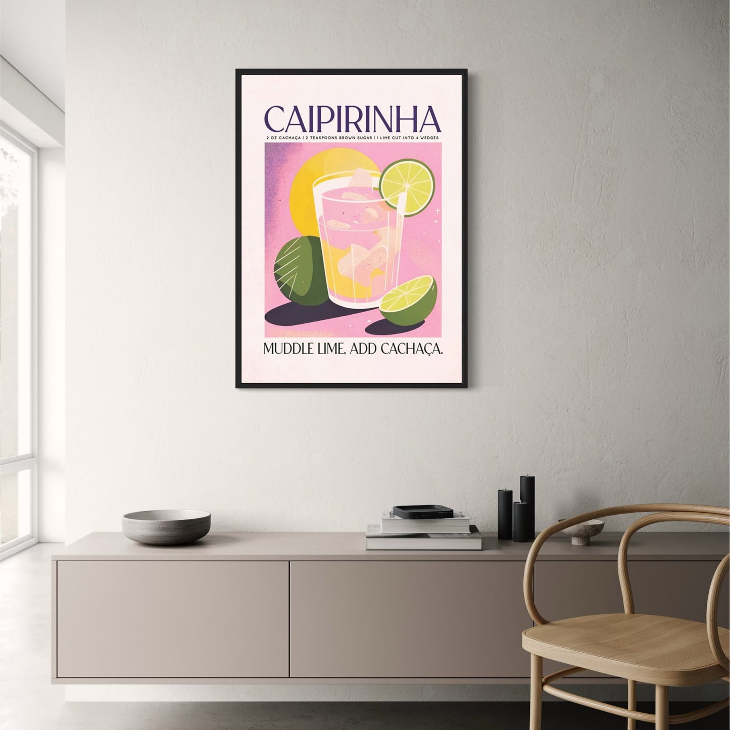 Caipirinha Poster | Cocktail Party Theme Art | Muddle Lime | Add Cachaça | Decorative Wall Artwork | Home & Bar Decor
