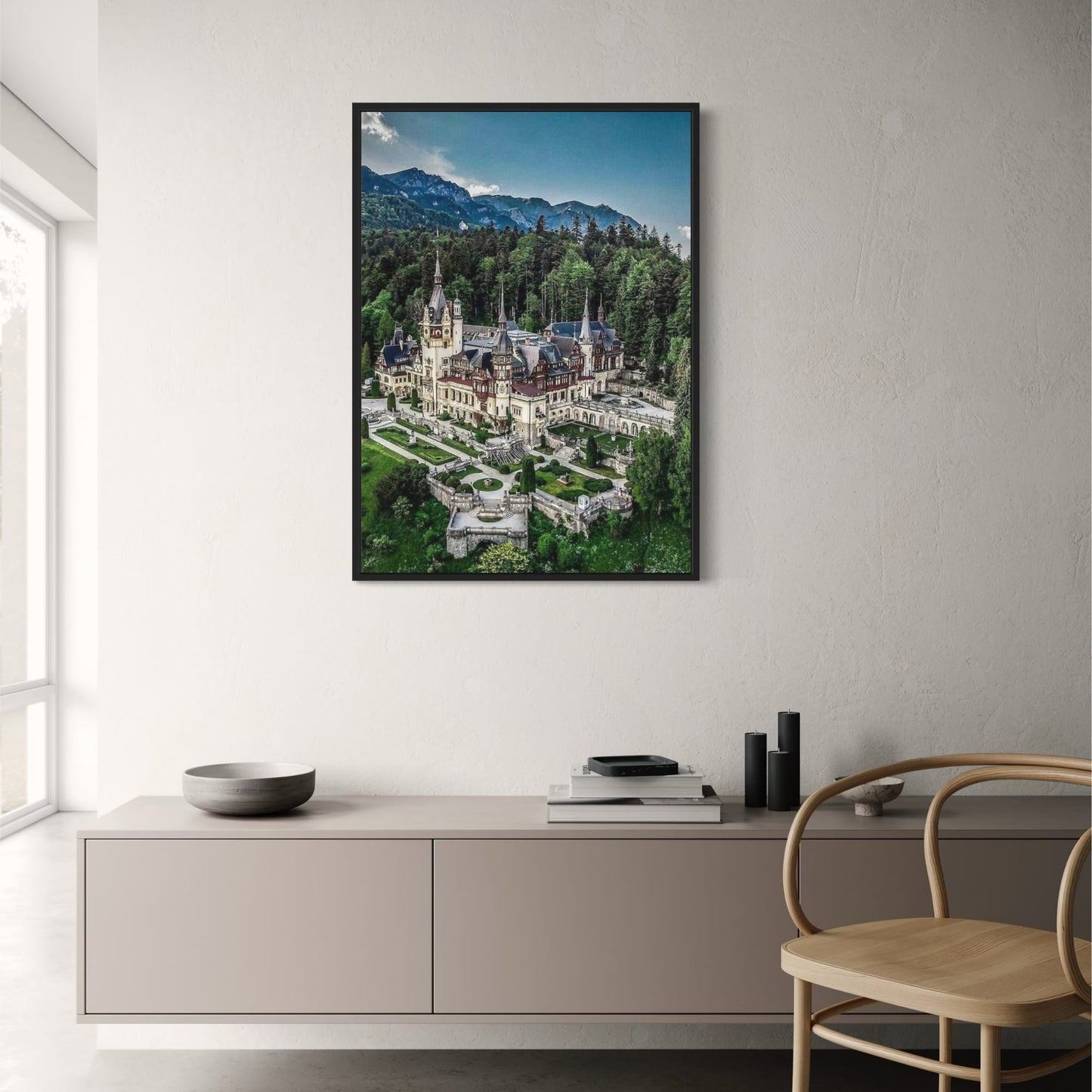 Majestic Peles Castle Poster | European Castles Art | Sinaia, Romania | 1873 Vintage Style Decor