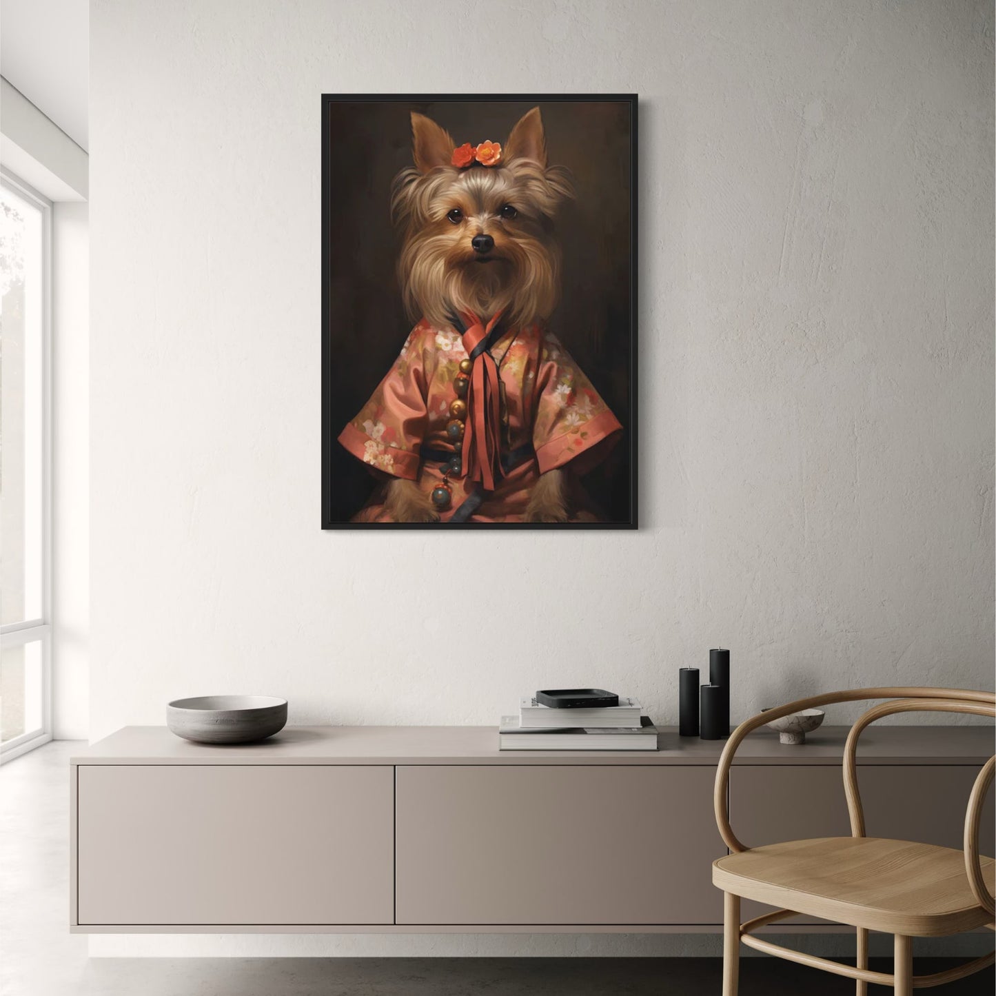 Yorkshire Terrier in Blooming Garden