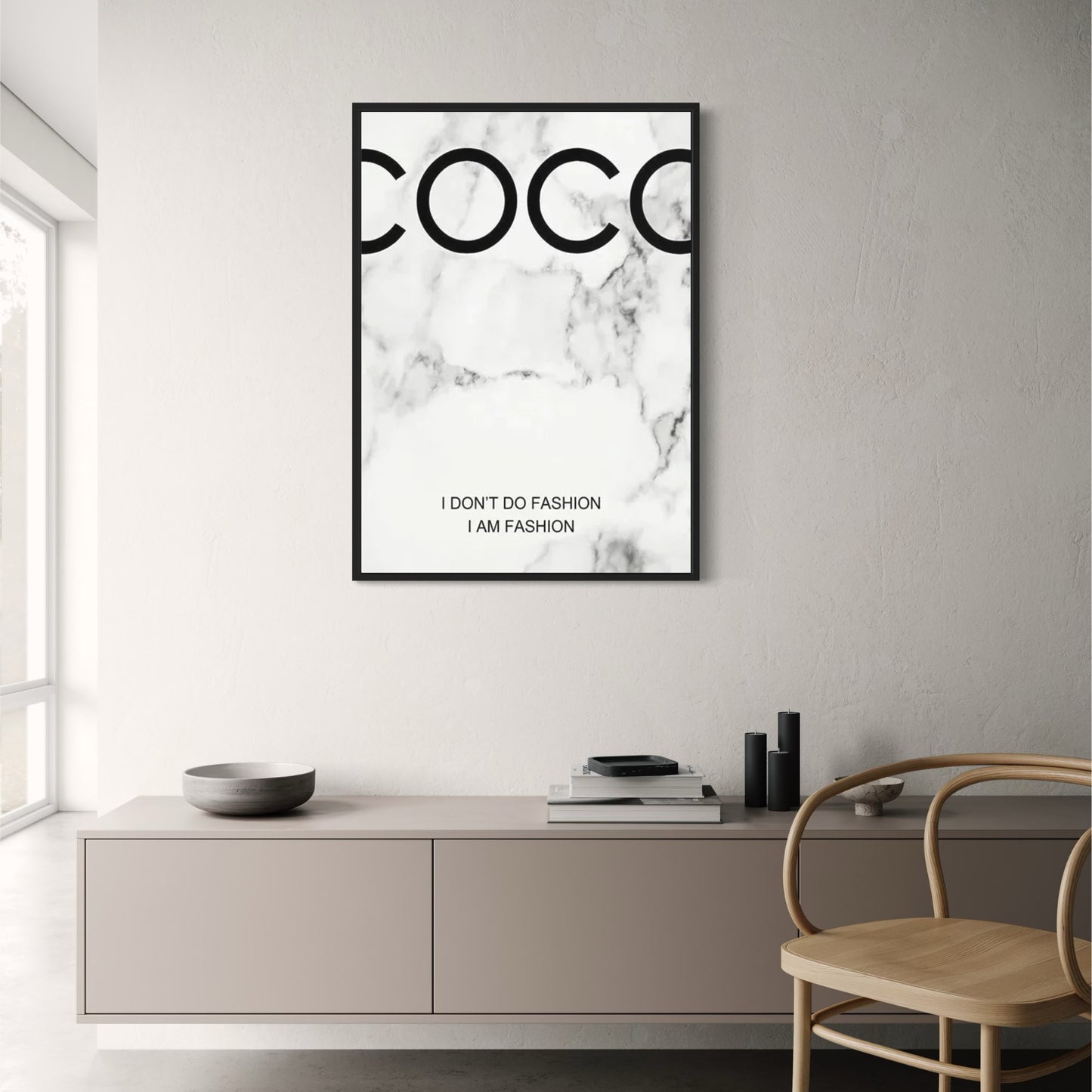 Coco Chanel Quote Poster | Marble Design | Inspirational Decor | "I Don't Do Fashion, I Am Fashion"