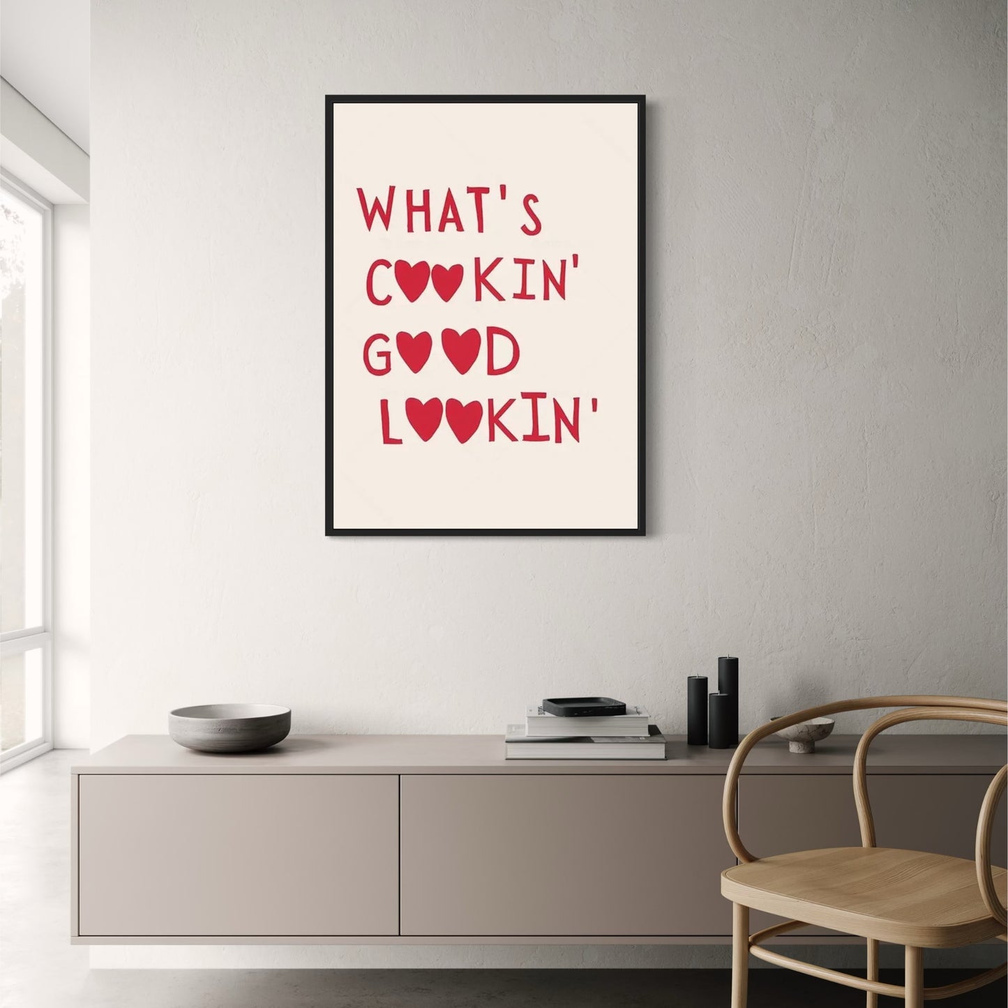 Hand Drawn Minimalist Poster | What's Cookin Good Lookin | Wall Art | Modern Home Decor | Kitchen Decoration | Stylish Design | Visual Artwork