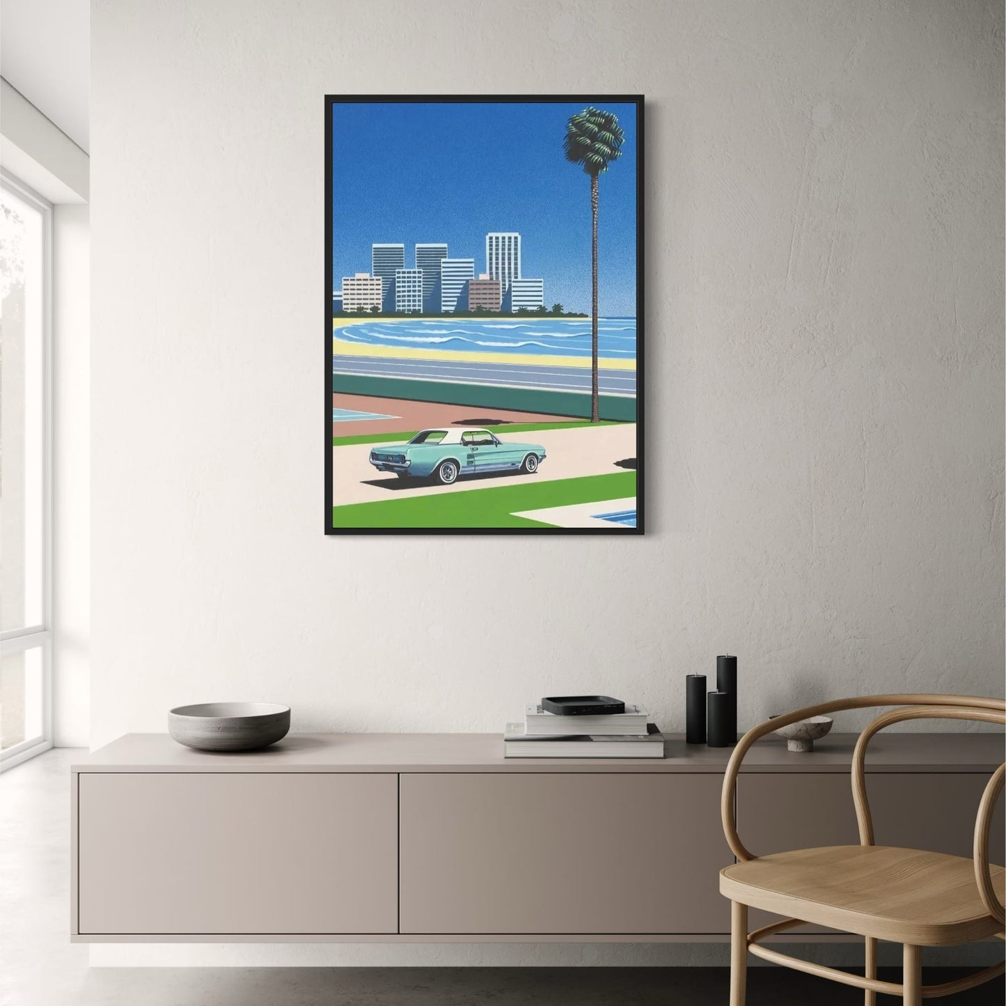 Hiroshi Nagai | Retro Vaporwave Poster | Japanese Tropical Beach City Car Art | Wall Canvas Nordic Decor