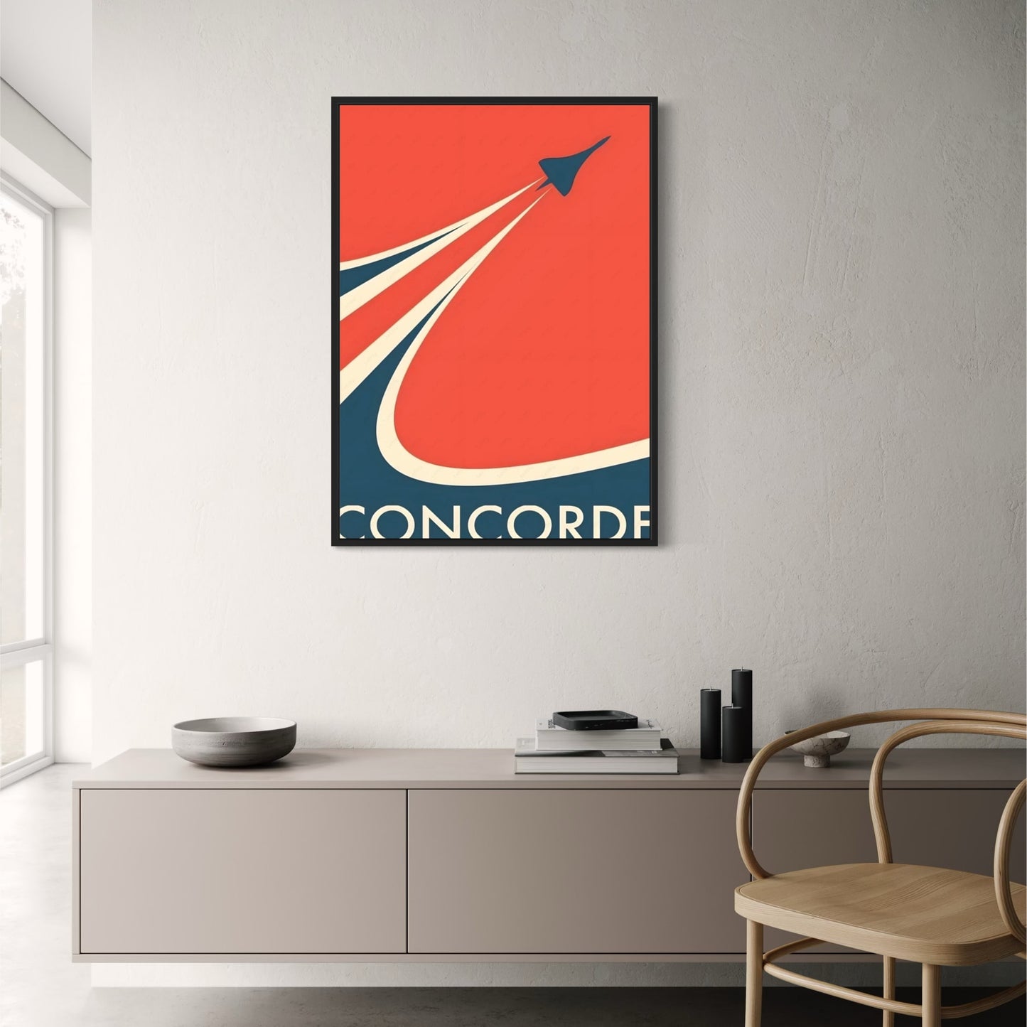 Retro Concorde Silhouette | Supersonic Jet | Bold Red & Cream