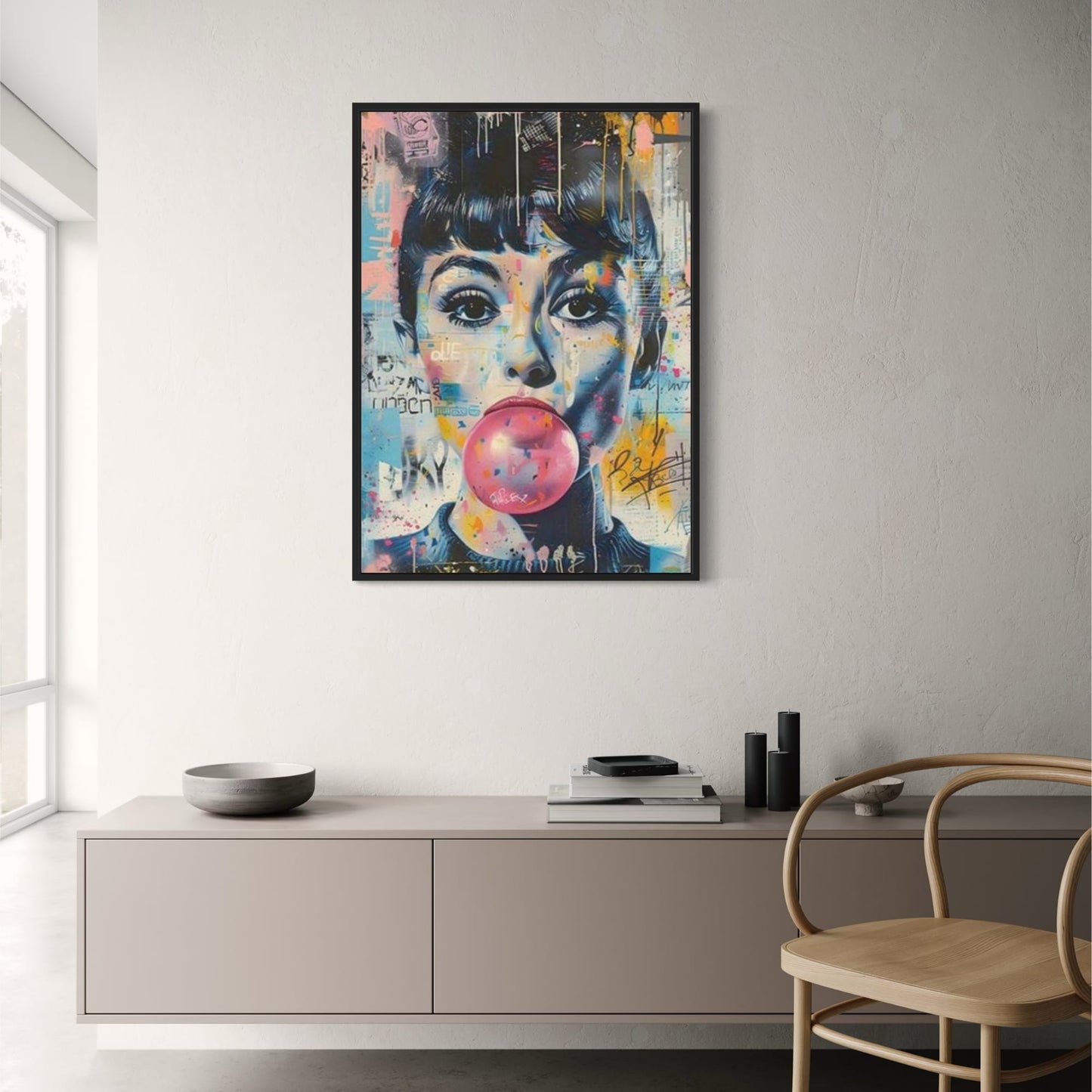 Bubble Gum Blowing Woman | Vibrant Pop Art
