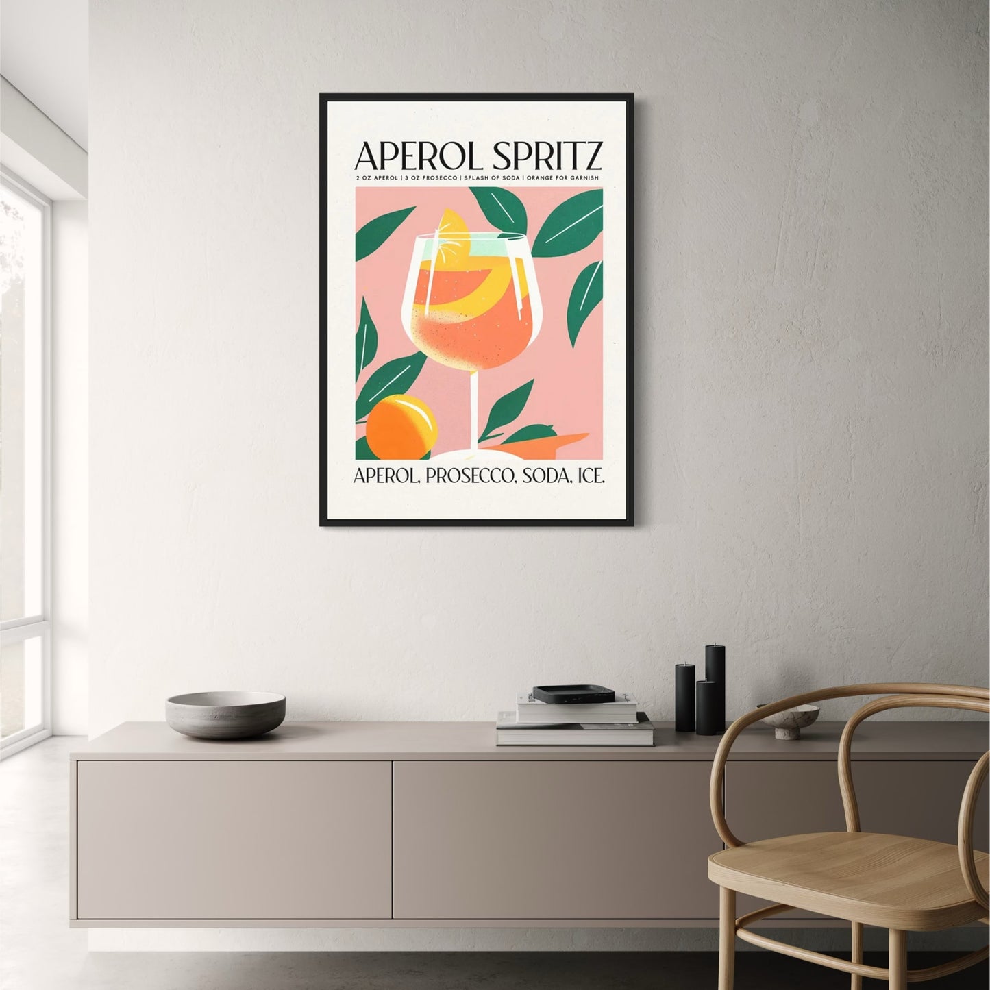 Aperol Spritz Cocktail Poster | Vibrant Party Print | Ingredients | Prosecco, Soda, Ice | Home Bar Decor | Kitchen Wall Art