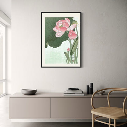 Ohara Koson Lotus Flower Poster | Japanese Ukiyo-e Artwork | Decorative Wall Art | Home & Garden Decor
