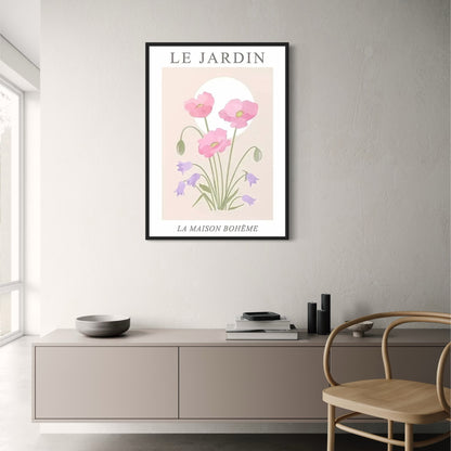 Les Fleurs Poster | Pink Poppies & Purple Bellflowers | Floral Art Décor for Home & Garden
