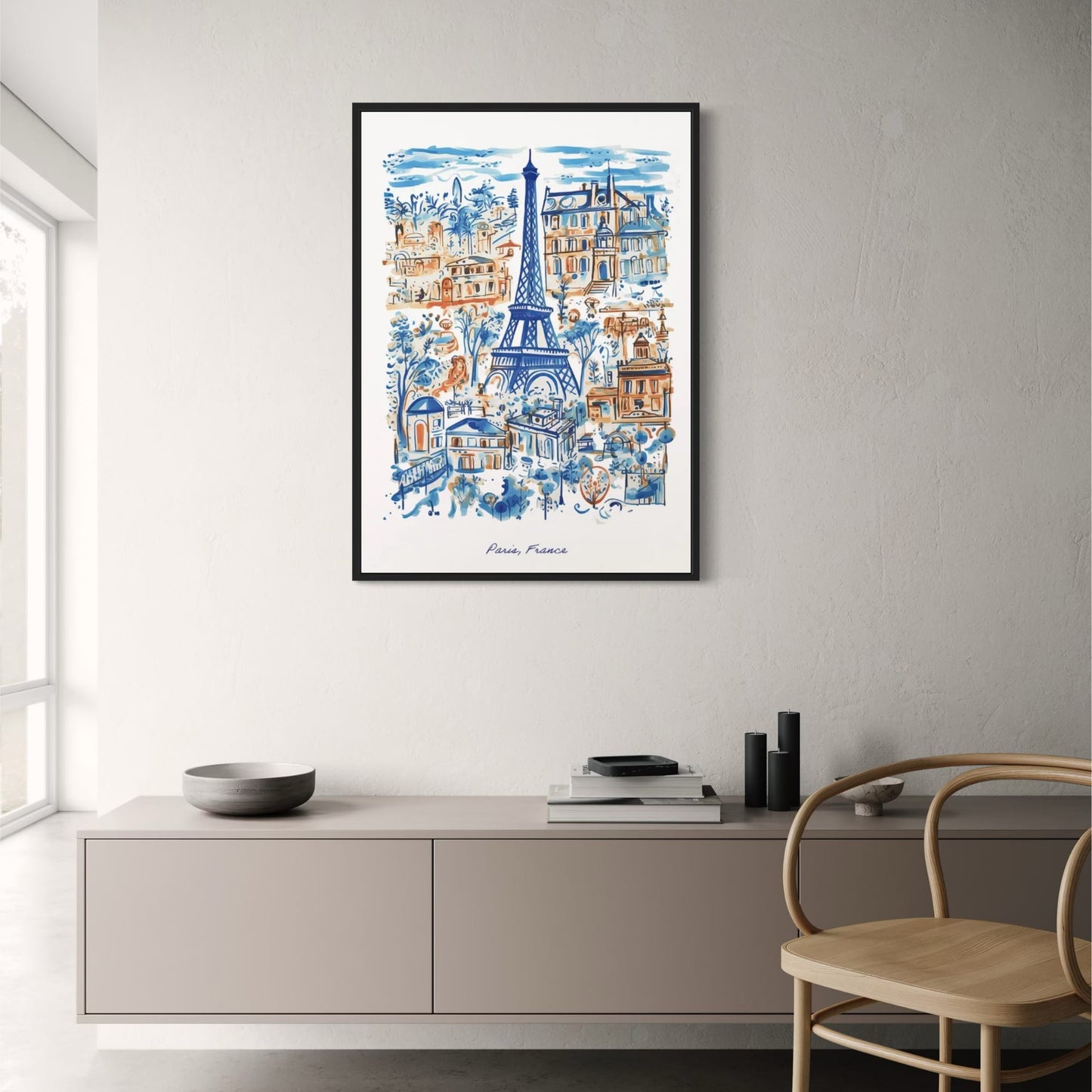 Eiffel Tower Cityscape | Blue & Orange Art