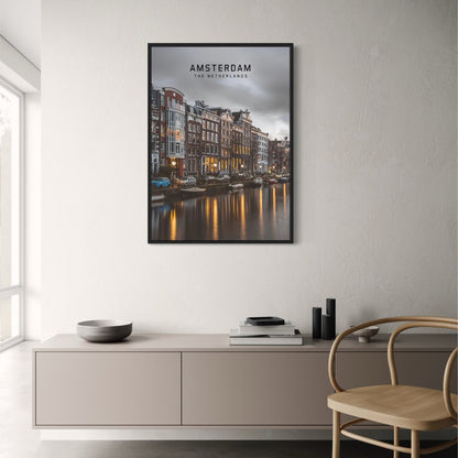 Amsterdam Canal Scene | European Cityscape Poster | Wall Art Décor | Beautiful City Views | Home & Garden Artwork