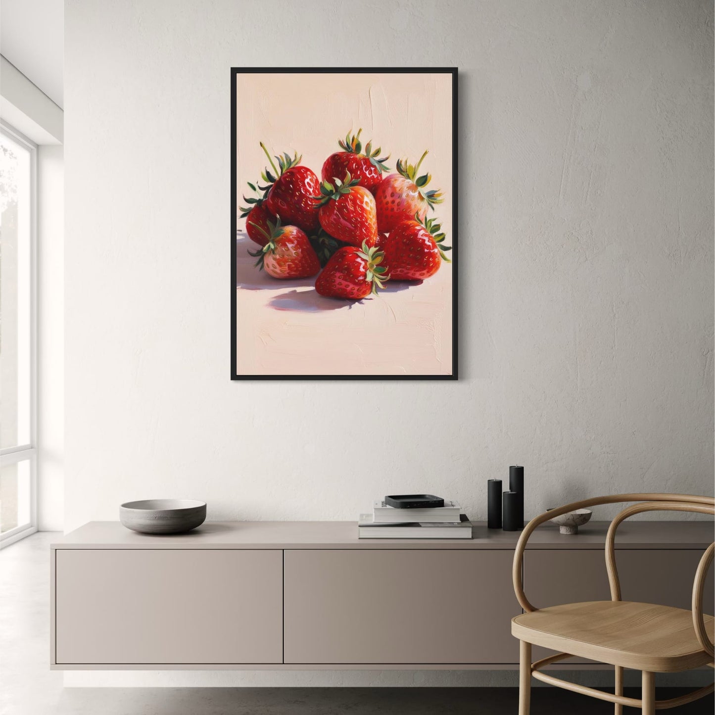 Strawberry Art | Botanical-Style | Vibrant Red