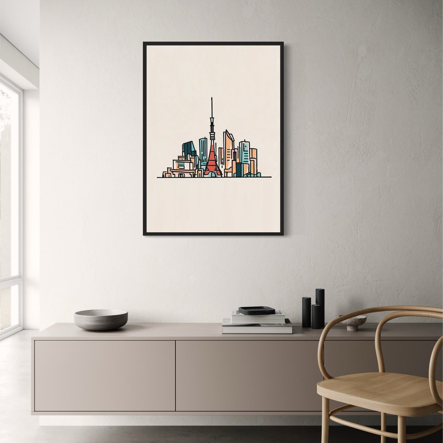 Tokyo Minimalist Skyline Art Poster | Modern Cityscape Drawing | Unique Decorative Wall Art | Perfect for Home and Office
