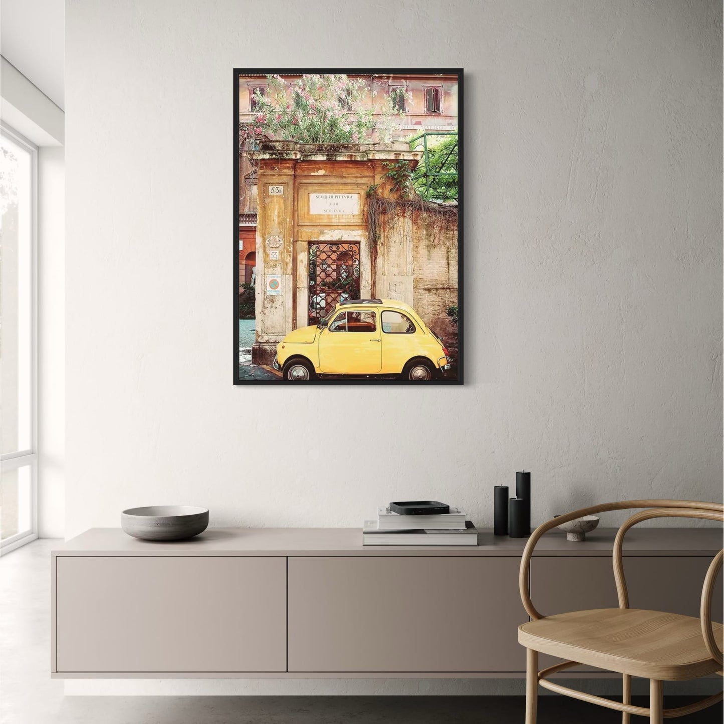 Yellow Fiat 500 | Vintage Italian Scene