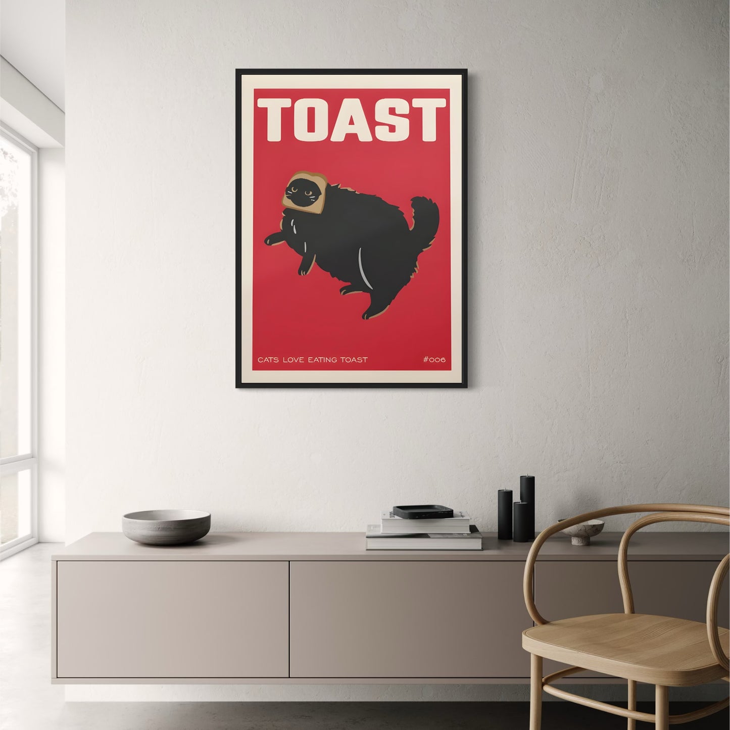 Vintage Big Cat Kitchen Art | Red Toast