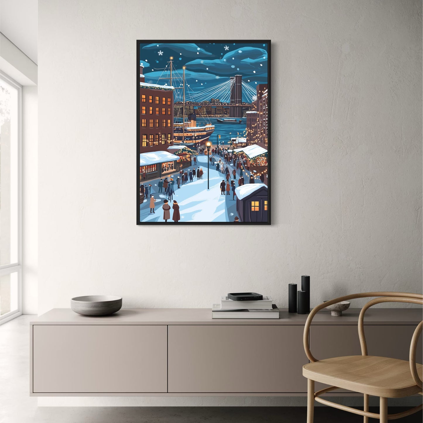 Festive Winter Cityscape | Snow-Covered Streets