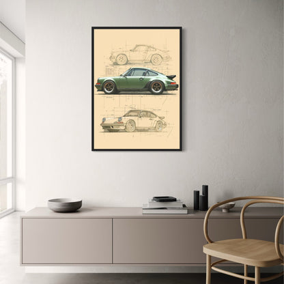 Porsche 911 | Vintage Blueprint Design