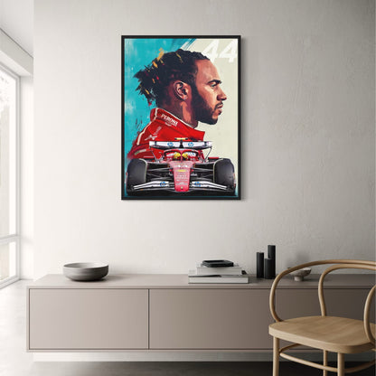 Lewis Hamilton 2025 Formula 1 Season Artistic Portrait Poster | Vibrant Abstract Background | SF25 Car | Number 44