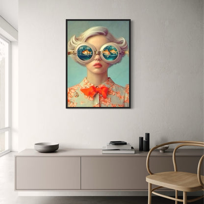 Floral Girl | Woman with Fish | Serene Aqua Backdrop