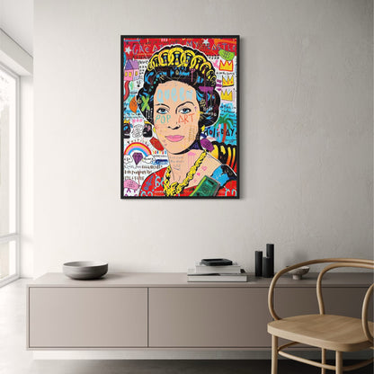 Abstract Pop Graffiti Art Poster | Queen of England Portrait | Canvas Wall Art for Living Room Decor