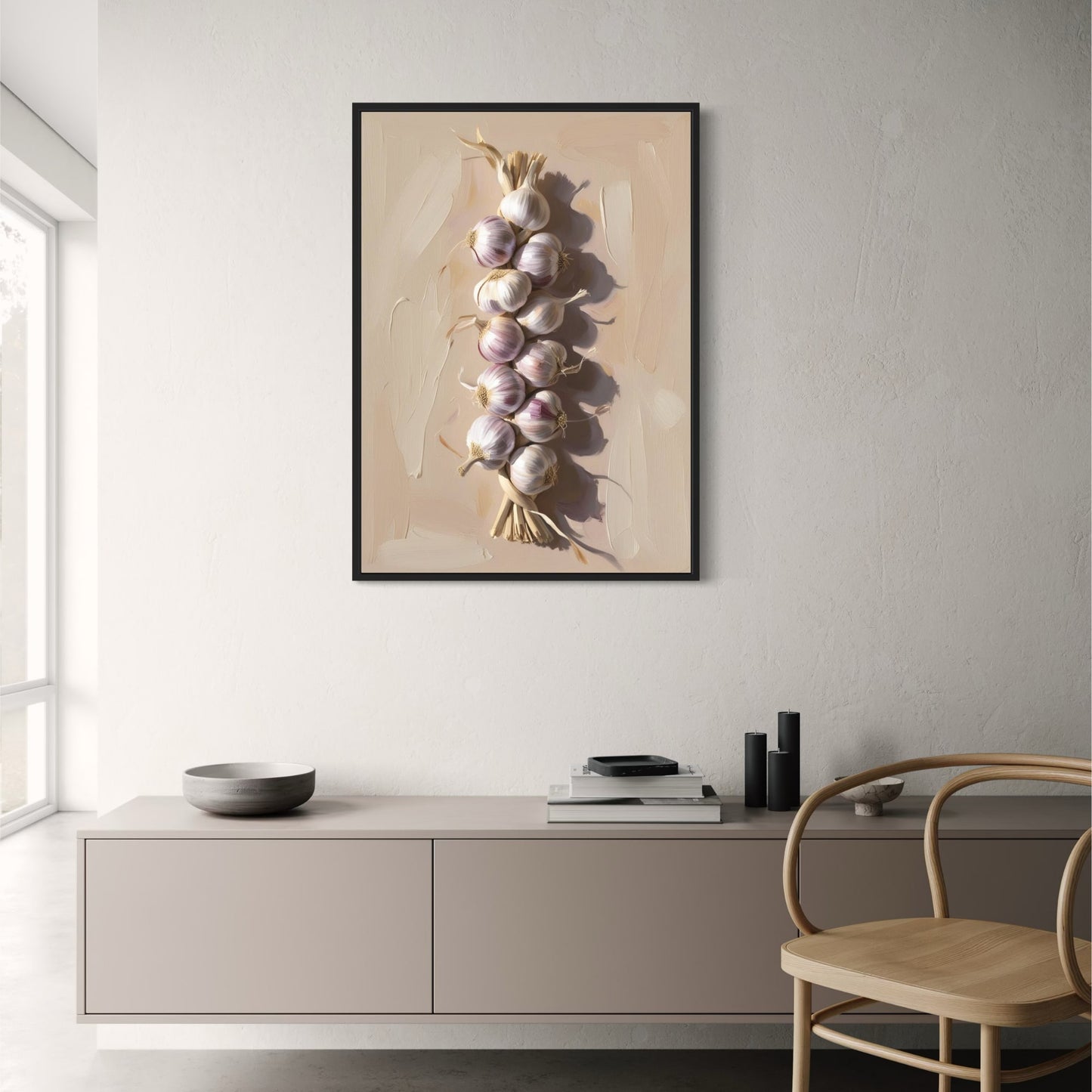 Garlic Braid Art Print | Vegetable Wall Decor | Rustic Kitchen Poster | Farmhouse Style Wall Art | Culinary Herb Decoration | Botanical Illustration