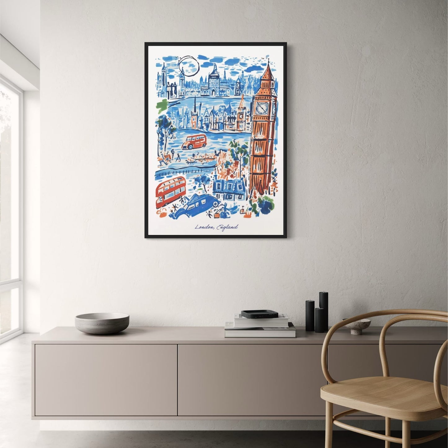 London Landmarks | Blue & Red Urban Scene