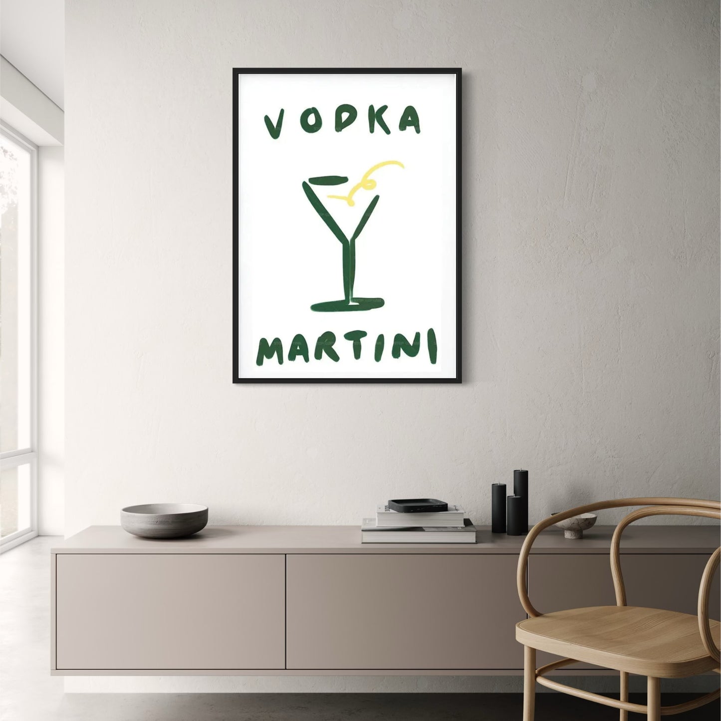 Minimalistic Vodka Martini Cocktail Poster | Home Decor | Art Print | Modern Design | Elegant Bar Wall Art | Stylish Kitchen Decoration | Contemporary Visual Artwork | 24x36 inch | Gift for Mixologists