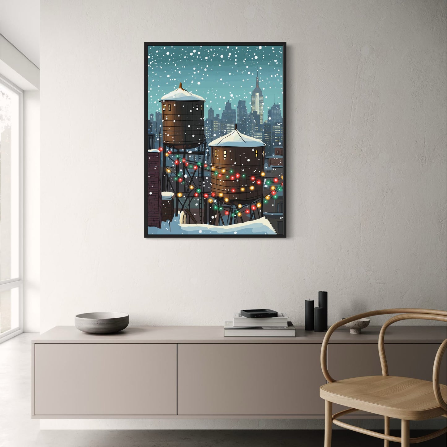 Festive Winter Cityscape | Snowy Night | Holiday Lights