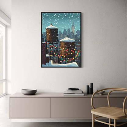 Festive Winter Cityscape | Snowy Night | Holiday Lights