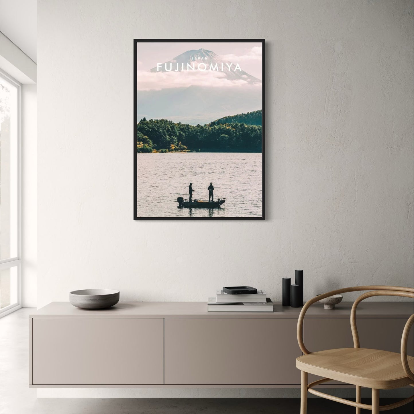 Lake Motosu Fishing | Fujinomiya | Peaceful Lake Fishing Scenes | Outdoor Japanese Scenery | Japanese Architecture Posters