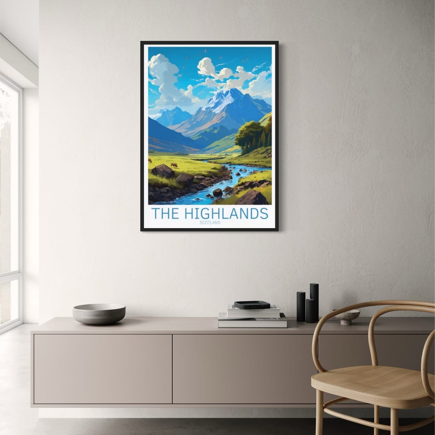 Iconic Scottish Highlands River Scene | Nature Landscape Poster | Stunning Wall Art Decor | Serene River View | High-Quality Print for Home & Office