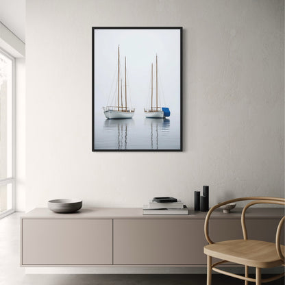 Two Fishing Boats Scene | Art Print | Nautical Decor | Vertical Poster | Ocean Landscape | Wall Art