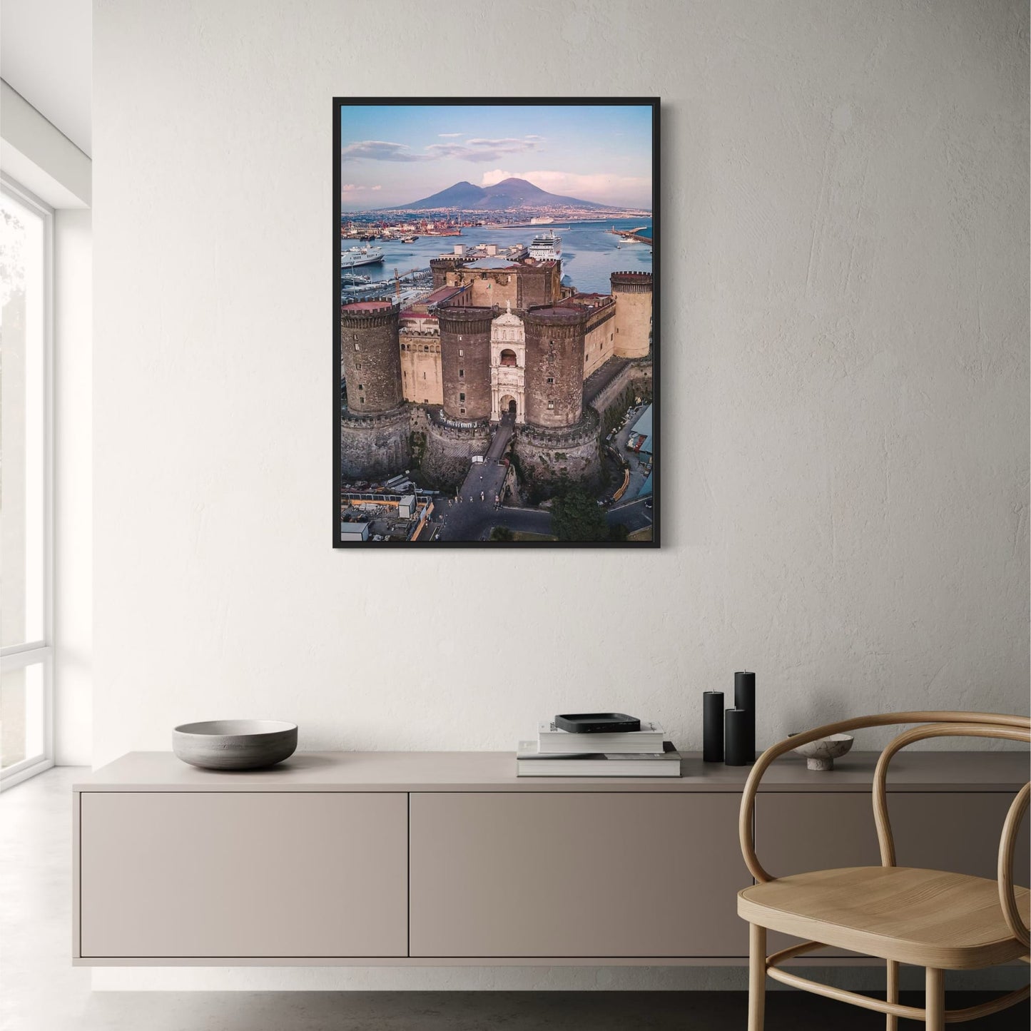 Majestic European Castles Poster | Italy's Naples | Historic Castel dell'Ovo | 6th Century BCE Artwork