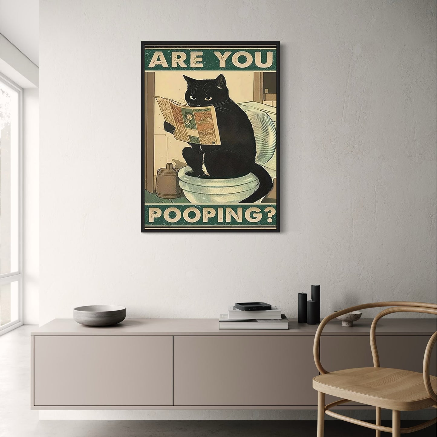 Funny Black Cat Reading Newspaper | Retro Art