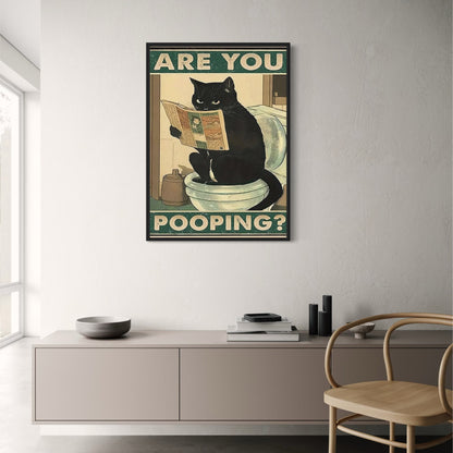 Funny Black Cat Reading Newspaper | Retro Art