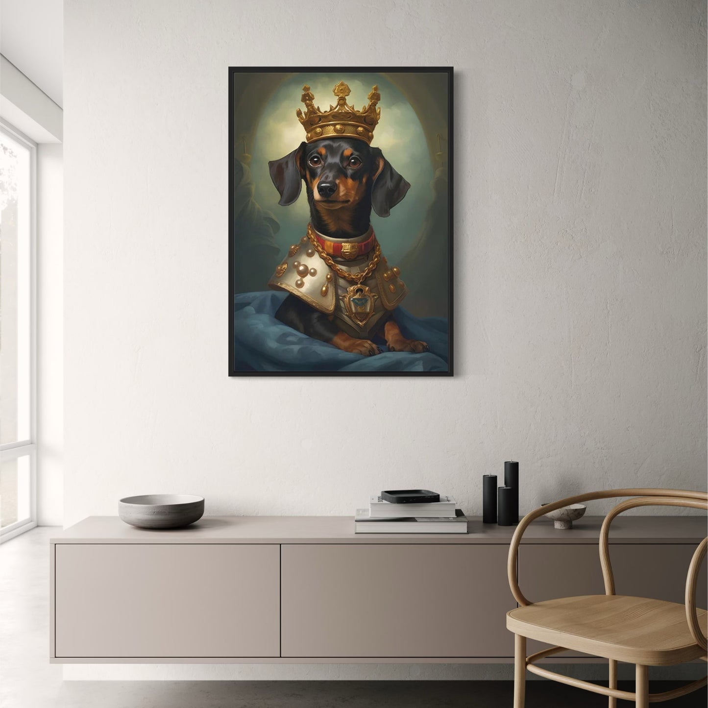 Dachshund Royal Watch Poster | Loyal Guardian on the Throne | Whimsical Home Decor | Dog Art Print