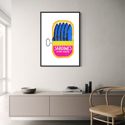 Vintage Sardines Retro Art | Pure Olive Oil Illustration | Food Poster | Home Wall Decor
