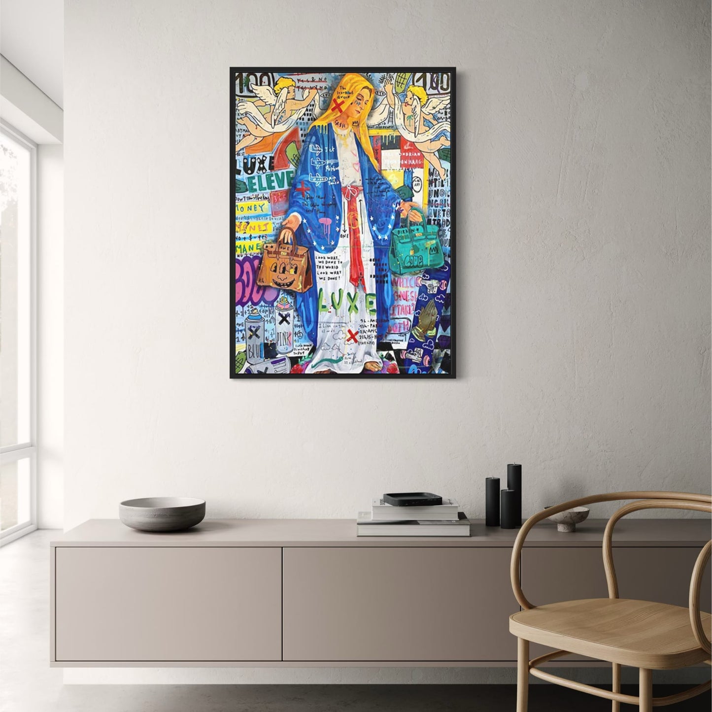 Abstract Pop Art Poster | Queen of England Graffiti Portrait | Canvas Wall Art for Living Room Decor