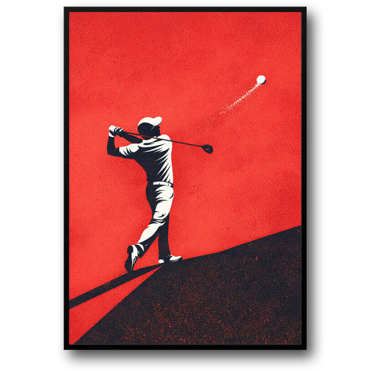 Sports Enthusiast Wall Decor | Golf Swing Vintage Style | Bold Red Art | Modern Home Office Clubhouse Poster Print | Perfect for Art Lovers and Golf Aficionados | Inspiring Illustrative Design