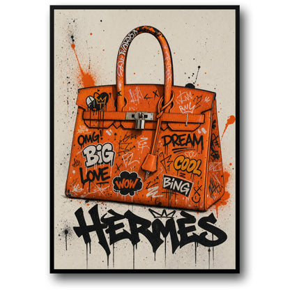 Stylish Graffiti Art | Orange Designer Handbag Illustration | Trendy Wall Print Poster | Fashion Inspired Decor