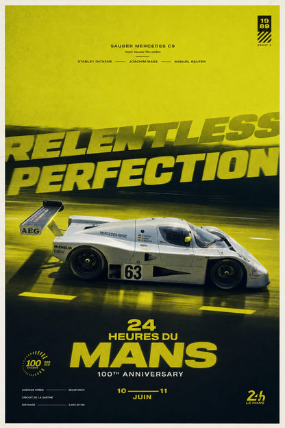 Sauber Mercedes C9 | 24 Hours of Le Mans 100th Anniversary Racing Car Poster | Classic Motorsport Art Print
