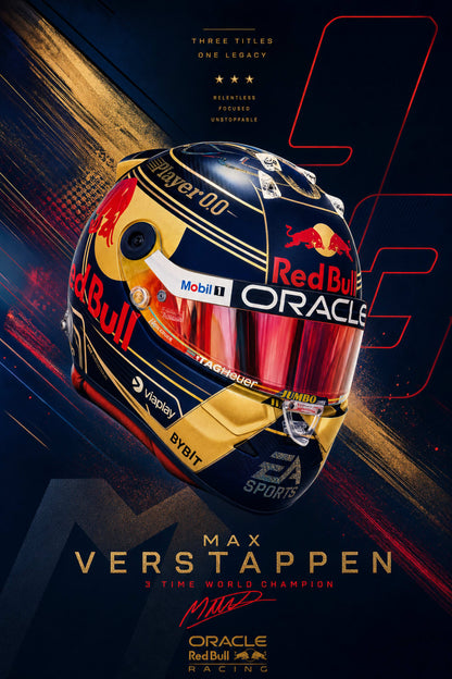 Max Verstappen Racing Helmet | Championship Tribute | Oracle Red Bull Athlete Art | Motivational Tribute Print | F1 Poster