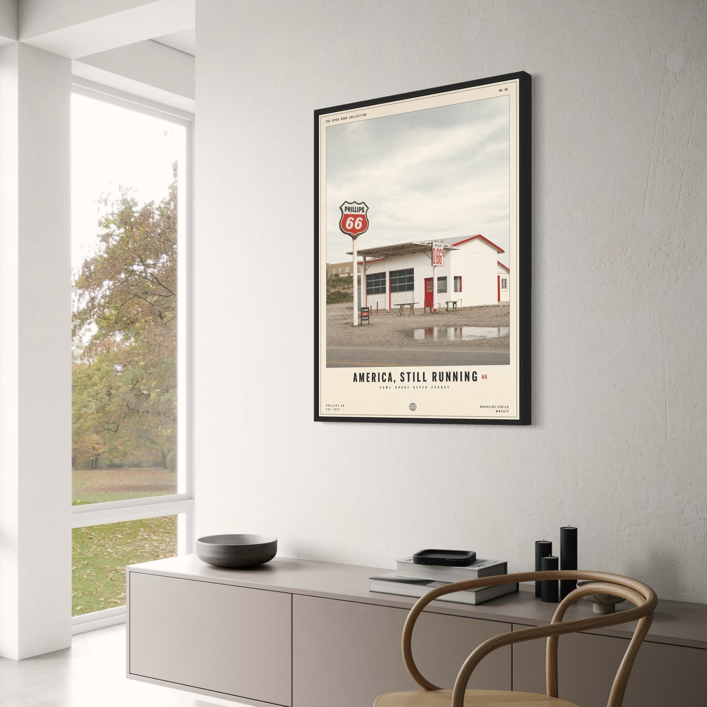 Vintage America Roadside Scene | Retro Gas Station | Phillips 66 Nostalgia | Classic Americana Wall Art | Poster Print
