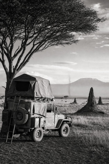 Adventure Safari Jeep | Serengeti Landscape Art Print | Black and White Poster | Nature and Travel Wall Decor | High Quality Print