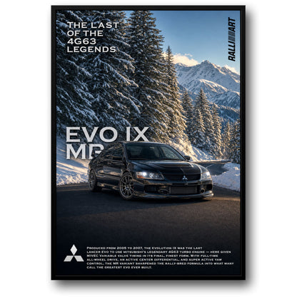 Mitsubishi Lancer Evolution IX MR Turbo | Iconic Car Art | Snowy Mountain Road Scenery | Legendary 4G63 Engine Tribute Poster Print
