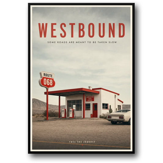 Vintage Gas Station Art | Route 068 Desert Roadside Poster | Retro Travel Print | Wall Art Decor | Westbound Journey Poster