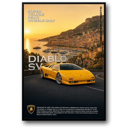 Lamborghini Diablo SV | Iconic Supercar Poster | Classic Exotic Car Print | Luxury Sports Car Wall Art | Rear Wheel Drive Enthusiast Decor