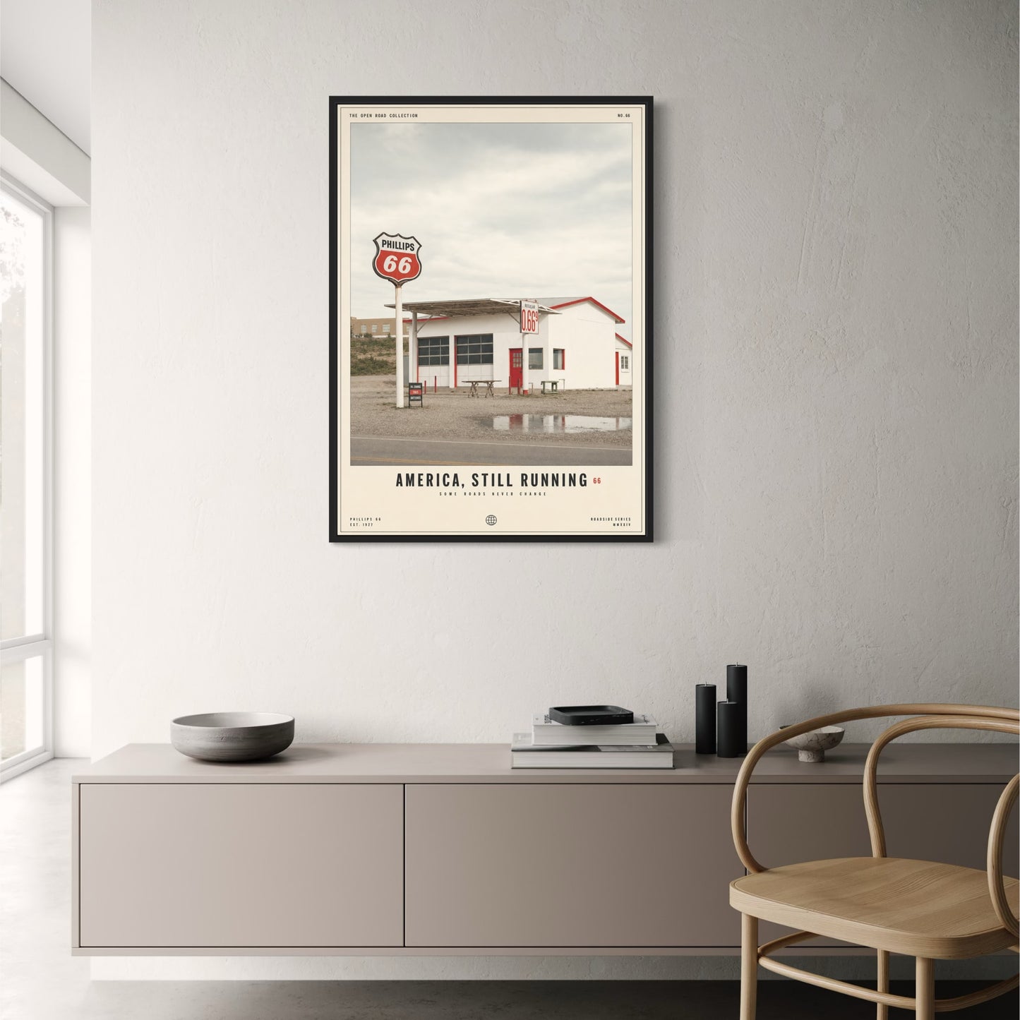 Vintage America Roadside Scene | Retro Gas Station | Phillips 66 Nostalgia | Classic Americana Wall Art | Poster Print
