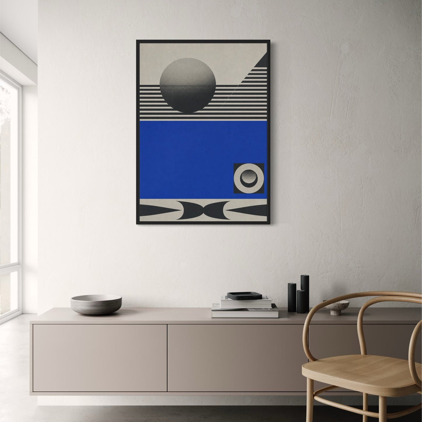 Abstract Geometric Art | Striped Sphere Blue Design | Modern Minimalist Wall Decor | Graphic Print Poster for Home Office